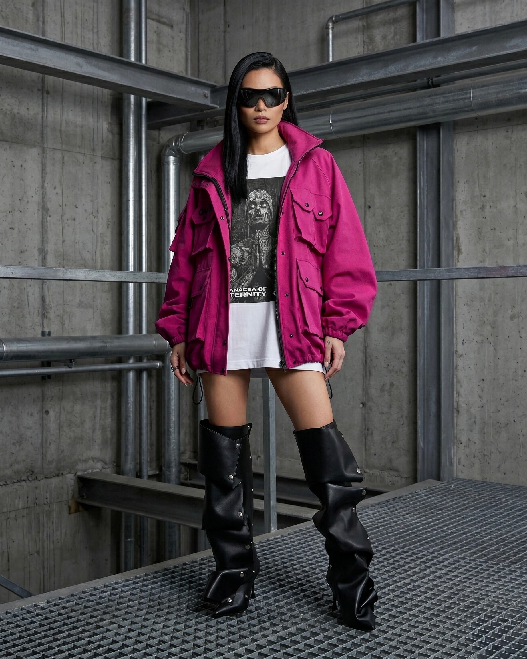 2-Piece Women Set: Fuchsia Jacket and Prayer T-Shirt