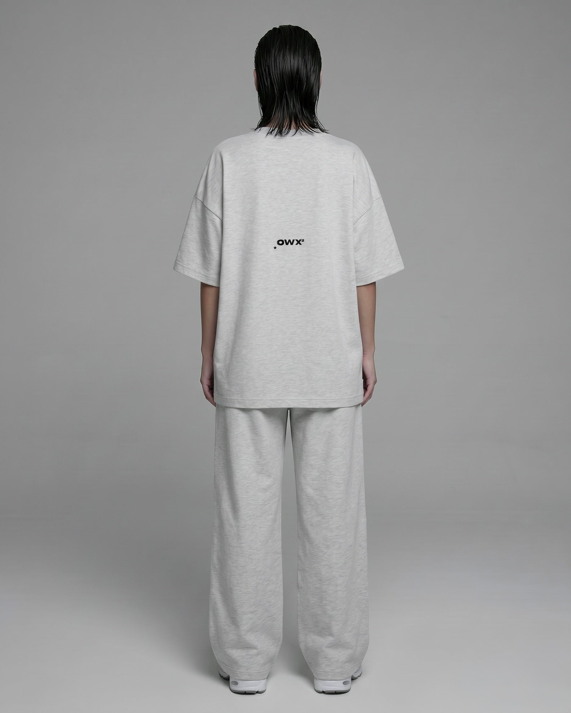 2-Piece Women Set: Urban T-shirt and Wide-Leg Sweatpants – Melange Grey