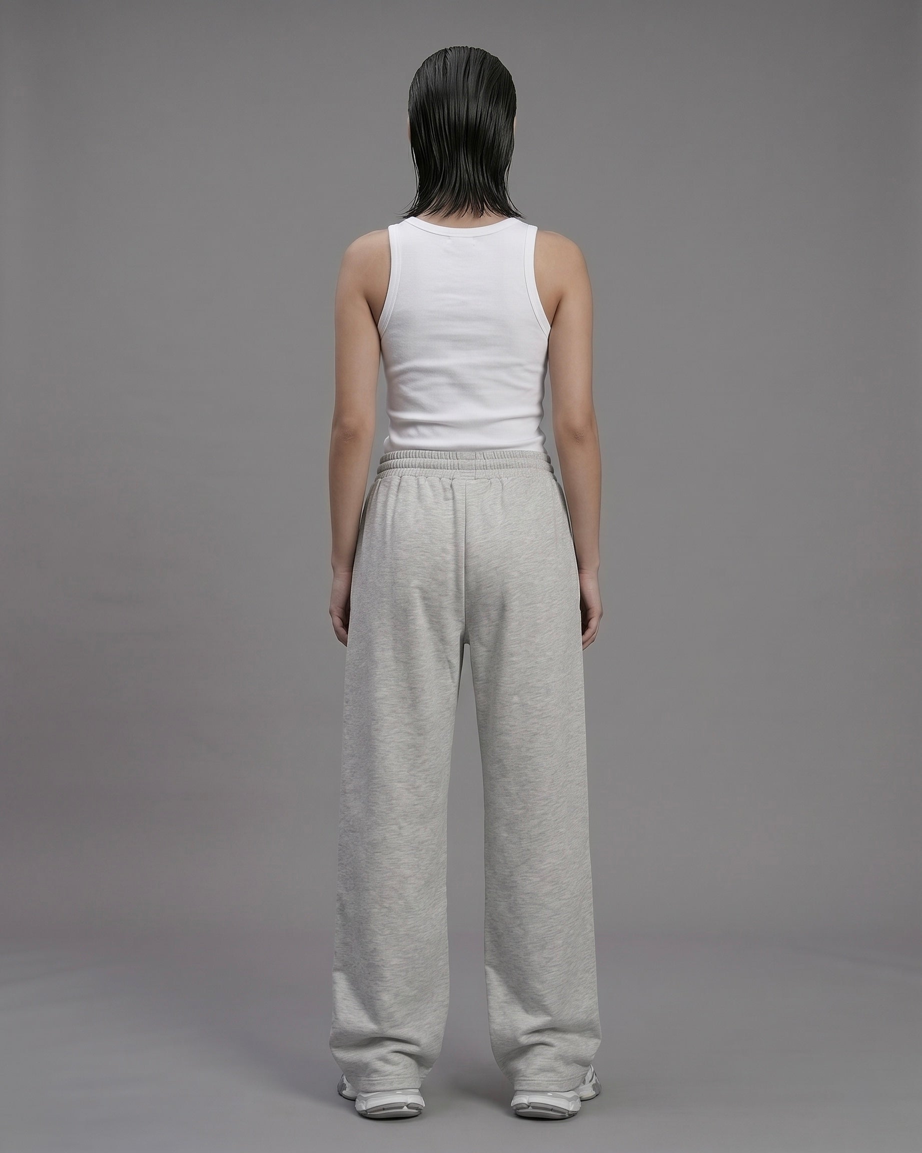2-Piece Women Set: Ribbed Tank Top and Wide-Leg Sweatpants - Melange Grey