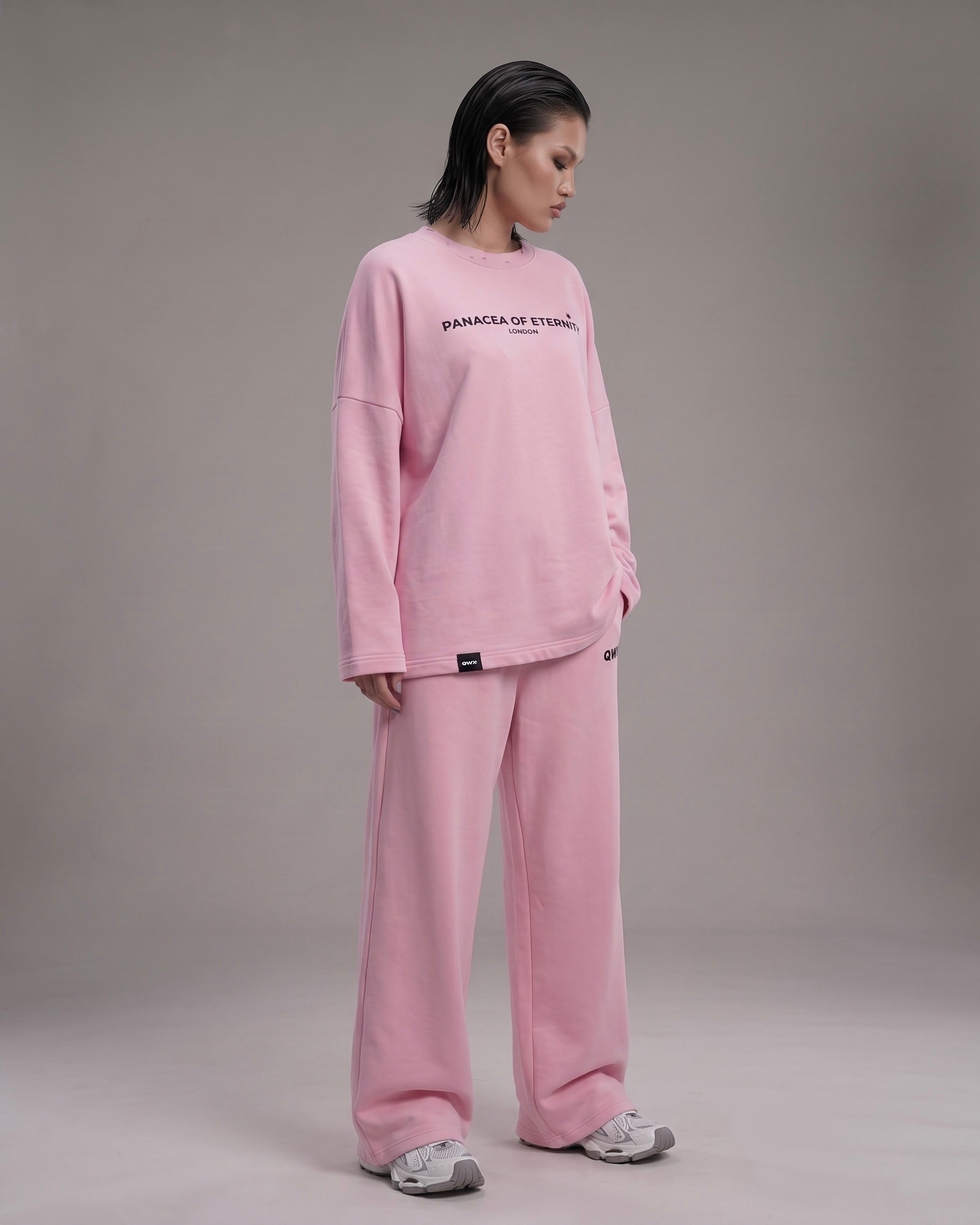 2-teiliges Damen-Set: Urbaner Sweater und Wide-Leg Sweatpants – Pink