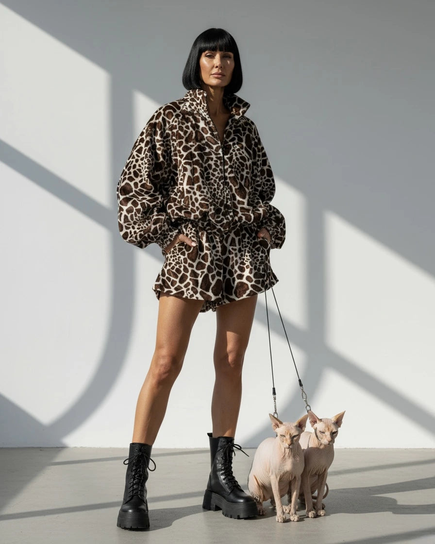 2-Piece Set: Savannah Giraffe – Jacket + Shorts