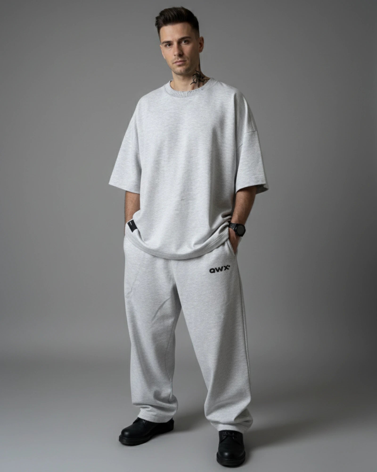 Conjunto de 2 piezas para hombre: camiseta urbana + pantalón de chándal ancho gris melange urbano