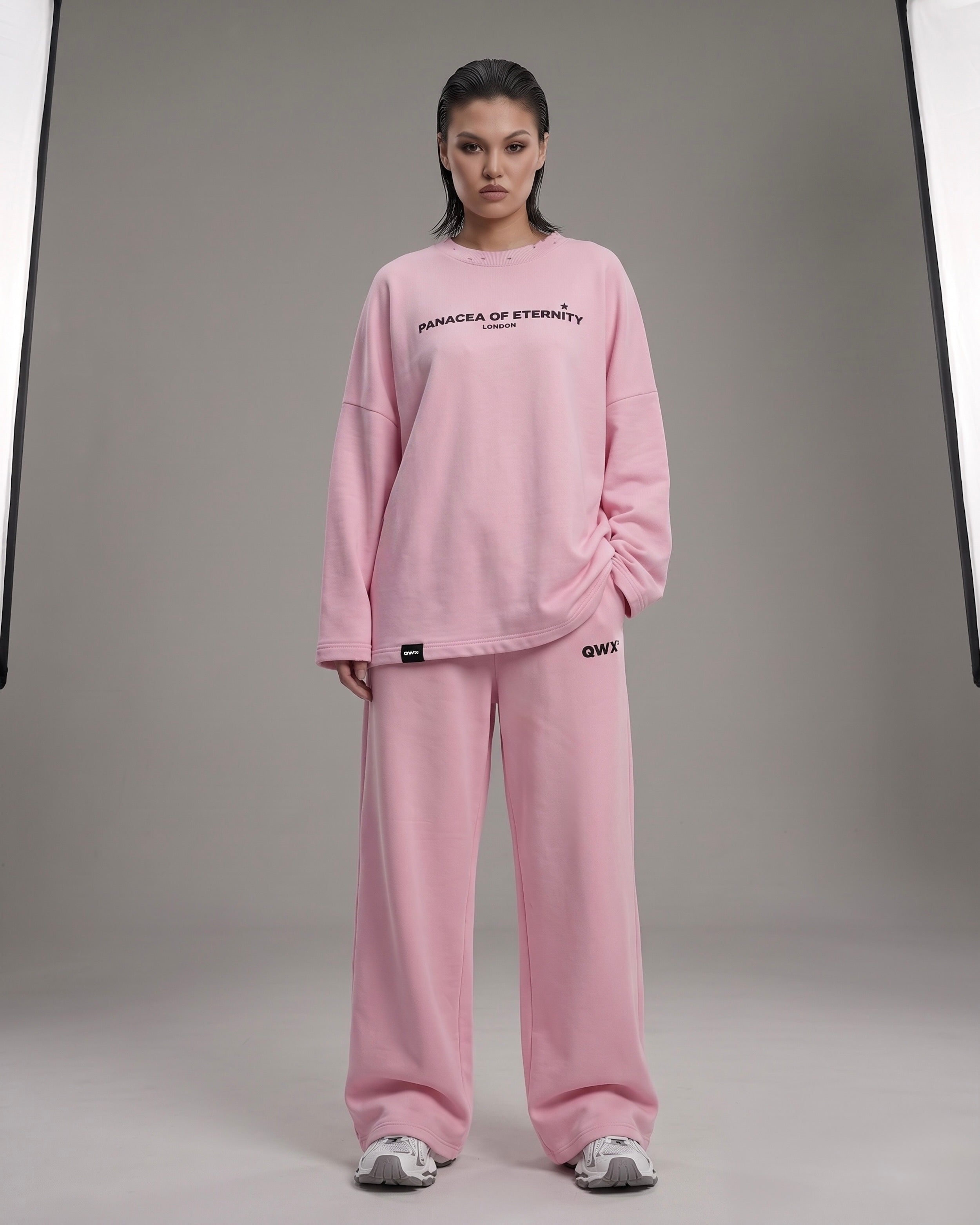 2-Piece Women Set: Urban Sweater and Wide-Leg Sweatpants – Pink