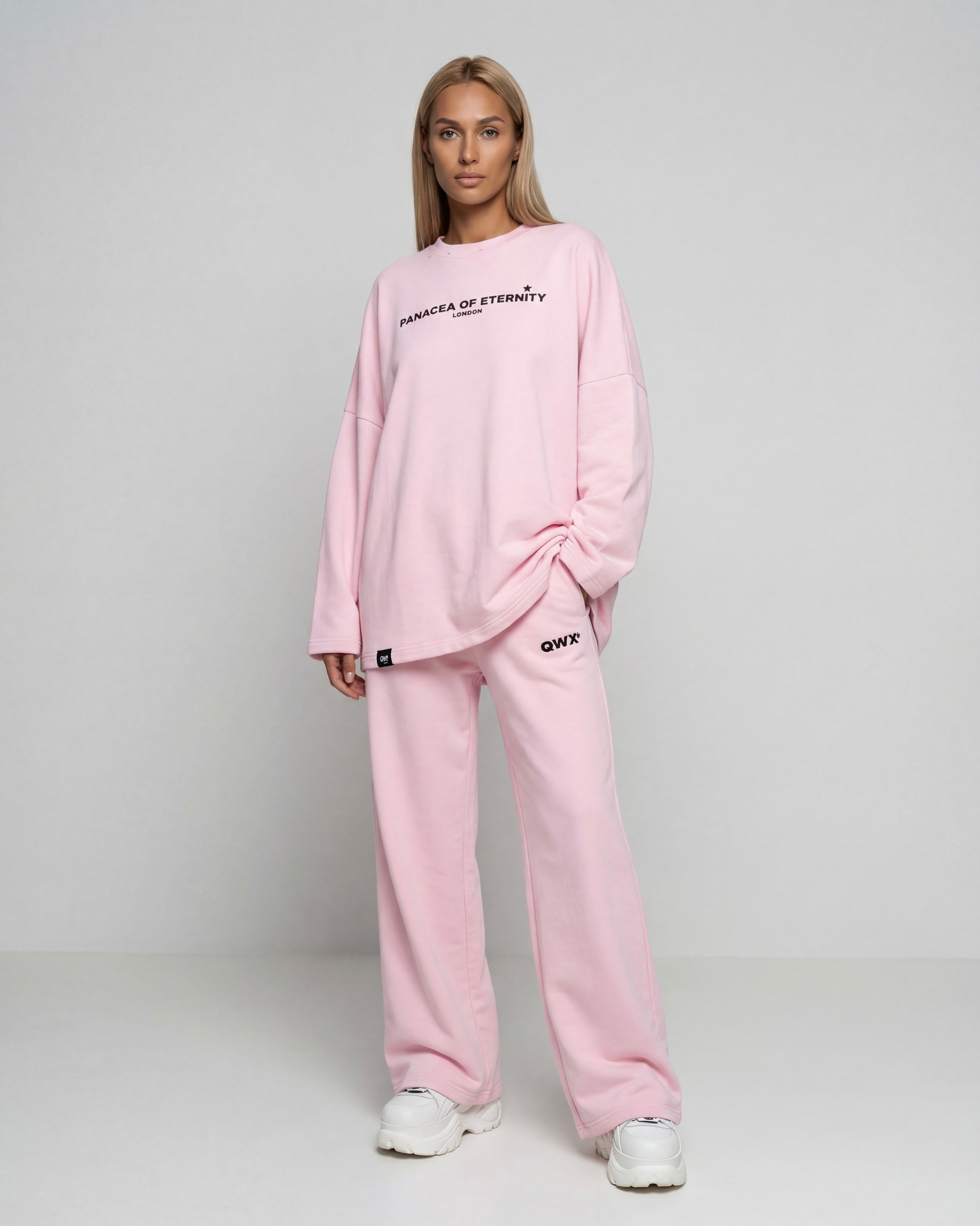 2-Piece Women Set: Urban Sweater and Wide-Leg Sweatpants – Pink
