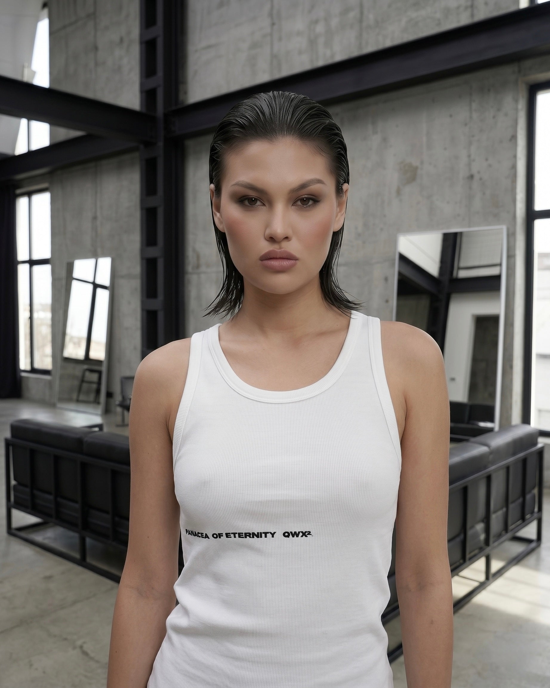 2-Piece Women Set: Ribbed Tank Top and Wide-Leg Sweatpants - Grey