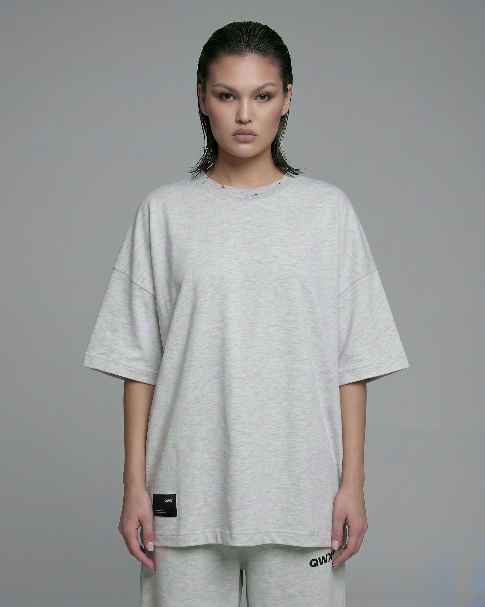 2-Piece Women Set: Urban T-shirt and Wide-Leg Sweatpants – Melange Grey
