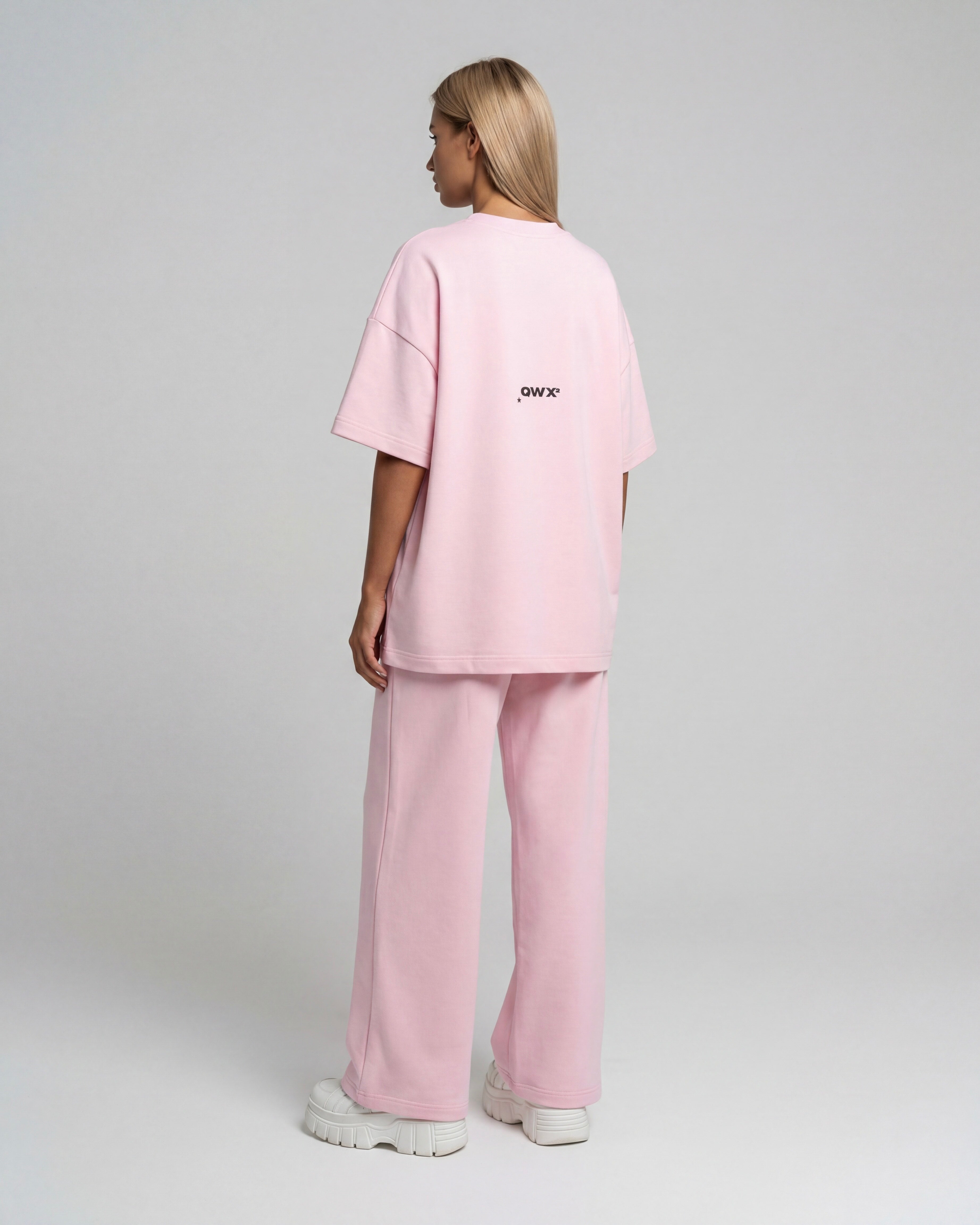 Conjunto de 2 piezas para mujer: camiseta urbana y pantalón de pernera ancha – Rosa