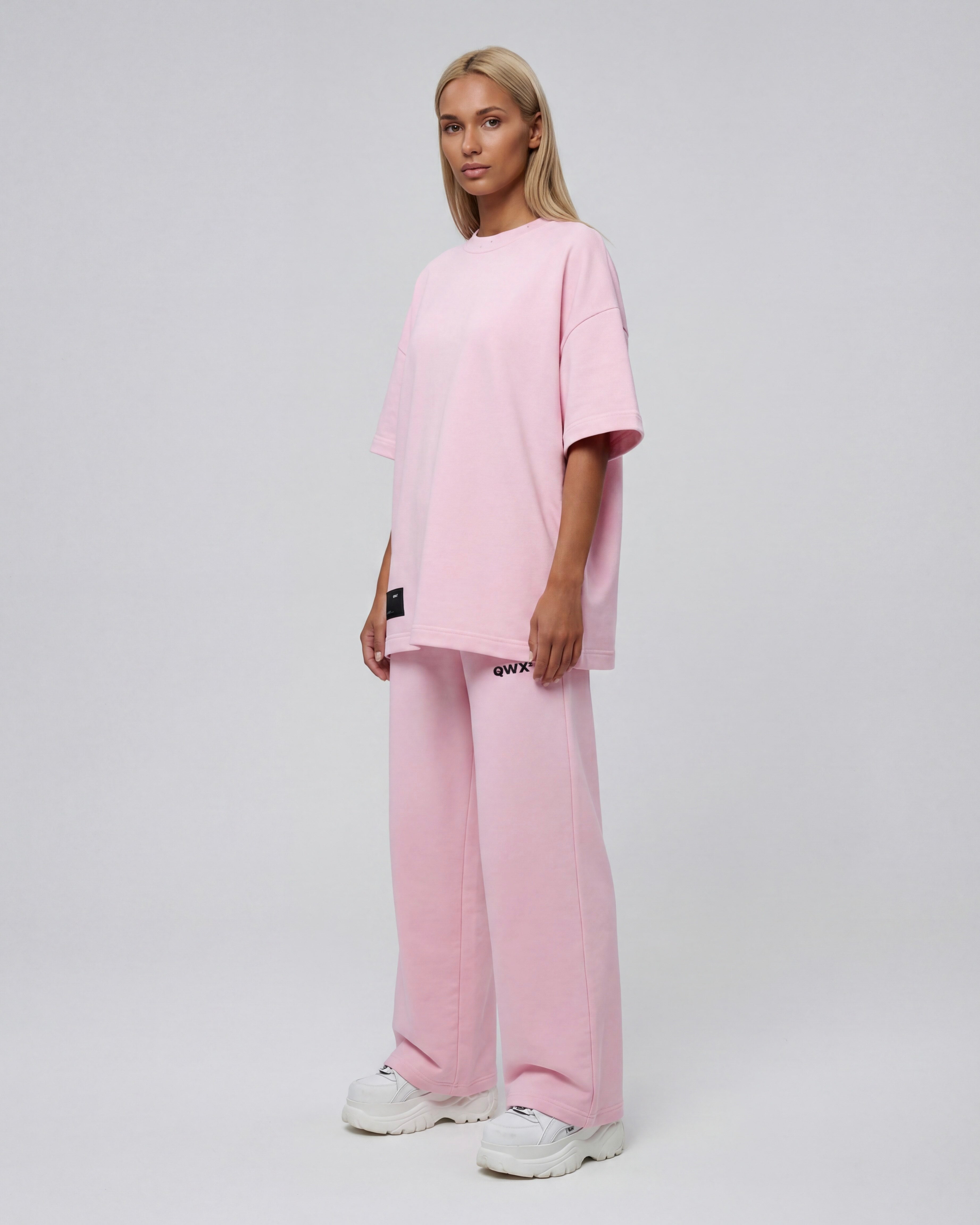 Conjunto de 2 piezas para mujer: camiseta urbana y pantalón de pernera ancha – Rosa