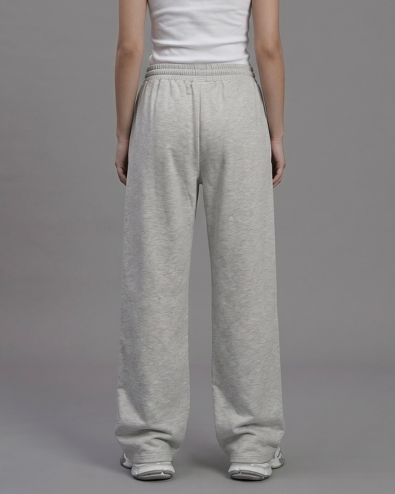 2-Piece Women Set: Ribbed Tank Top and Wide-Leg Sweatpants - Melange Grey